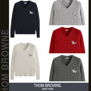 톰브라운 여성 3066-2 헥터 패치 꽈배기 브이넥 니트