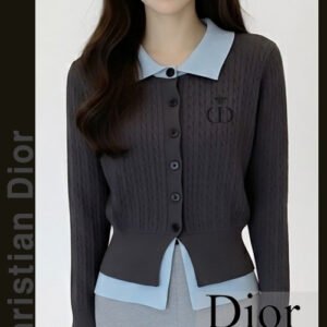 디올 여성 CD3500-1 벌 자수 밑단 배색 니트 카라 가디건
