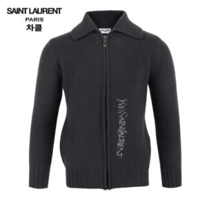 입생로랑 레터링 자수 와플 니트 집업