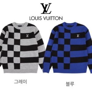 루이비통 다미에 자수 로고 배색 라운드 니트