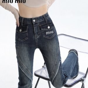 미우미우 로고 절개 부츠컷 데님 청바지(여성)