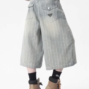 프라다 스트라이프 워싱 데님 버뮤다 팬츠 (남녀공용)