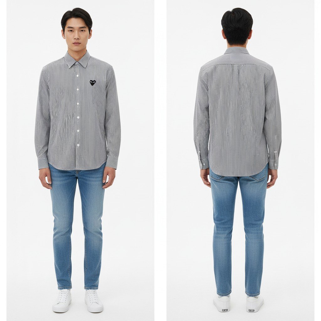 꼼데가르송 스트라이프 셔츠(소라+블랙) - 이미지 3
